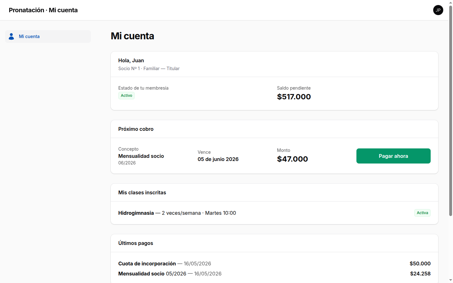Portal del socio Pronatación